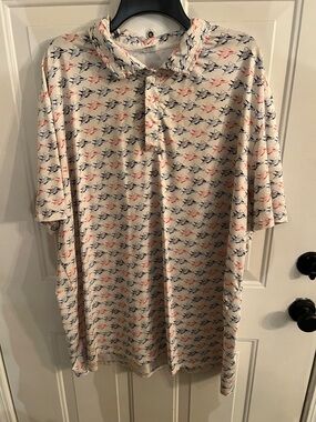 Men's Cream Polo with Navy & Coral Print -Bombcat